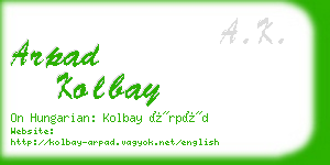 arpad kolbay business card